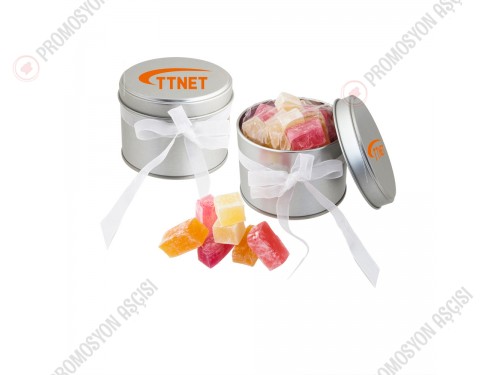 Yuvarlak Metal Kutuda Meyveli Lokum